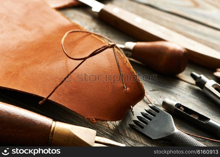 Leather crafting DIY tools still life