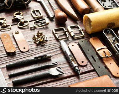 Leather crafting DIY tools still life