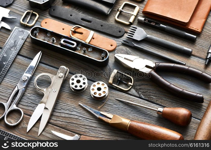 Leather crafting DIY tools still life