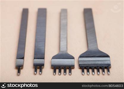 Leather crafting tool - Prongs Lacing Stitching Chisels on natural leather