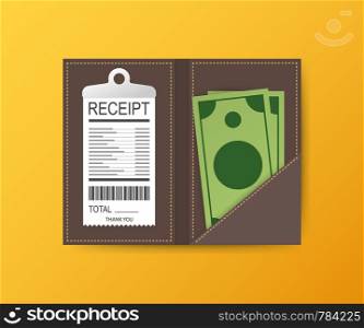 Leather folder for cash, coins and cashier check. Thanks for the service in the restaurant. Vector stock illustration