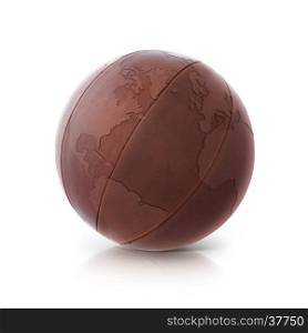 Leather globe 3D illustration North and South America map on white background