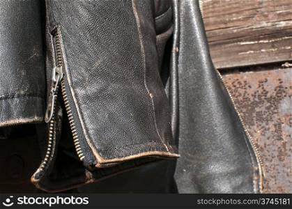 Leather jacket sleeve closeup