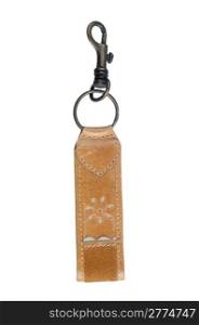 Leather key chain isolated on white background.