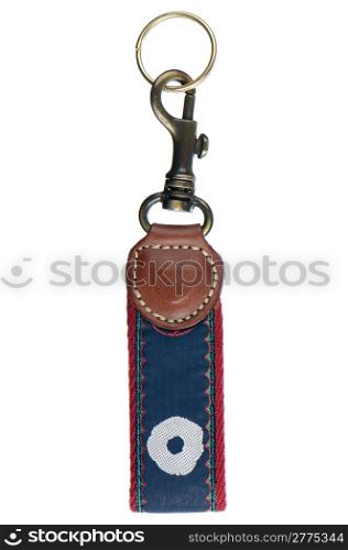 Leather key chain isolated on white background.