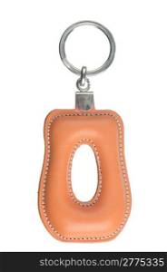 Leather keychain with letter O isolated on white background.