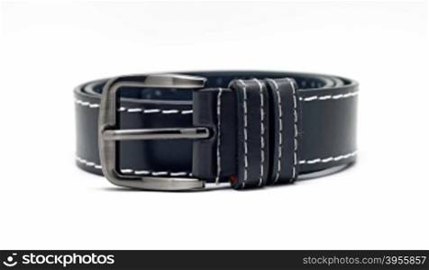 leather men&rsquo;s belt with silver buckle isolated on white background