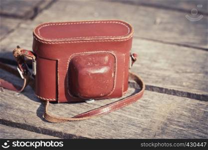 Leather old brown case for vintage cameras