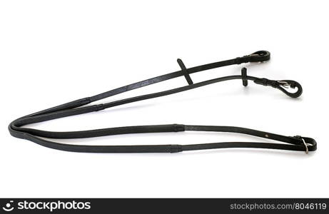 leather reins in front of white background