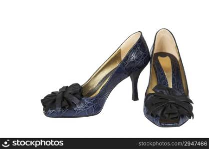 Leather shoes with a bow on a white background