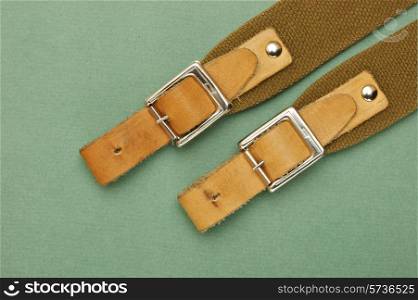 leather strap with a buckle on a green background