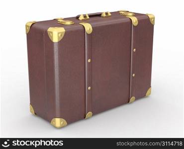 Leather suitcase on white isolated background. 3d