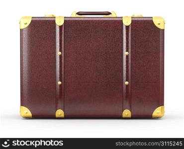 Leather suitcase on white isolated background. 3d