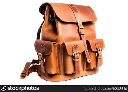 Leather travel backpack bag. Fashion luggage. Generate Ai. Leather travel backpack bag. Generate Ai