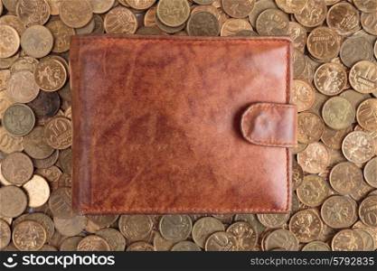 Leather Wallet on a background of Russian coins