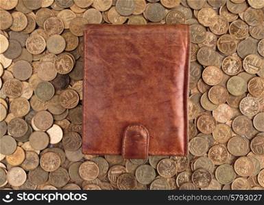 Leather Wallet on a background of Russian coins