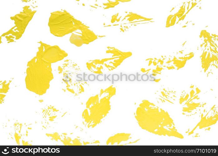 leaves in yellow paint on white paper. Isolate Concept autumn.