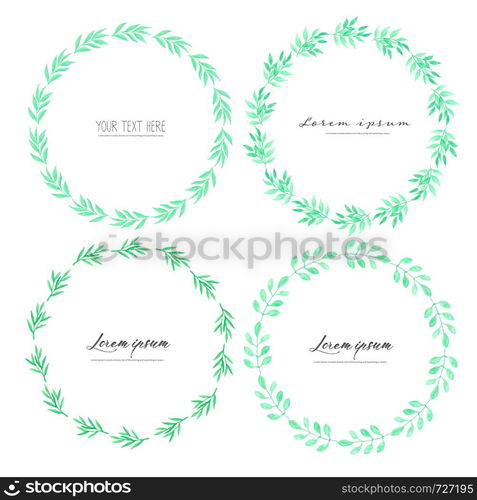 Leaves watercolor circle frame, Minimalistic vector frame with leaves watercolor, Botanical composition, Decorative element for wedding card, Invitations Vector illustration.