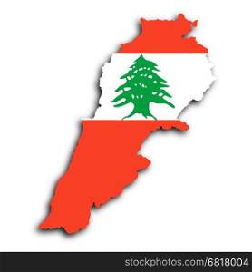 Lebanon map with the flag inside, isolated on white