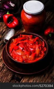 lecso classic dish of Hungarian cuisine. lecso national dish of Hungarian cuisine with pepper and tomato