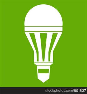 Led bulb icon white isolated on green background. Vector illustration. Led bulb icon green