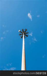 Led lamp pole under the clear blue sky for use in the football stadium.
