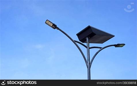 LED light post with solar cell panel with beautiful sky background