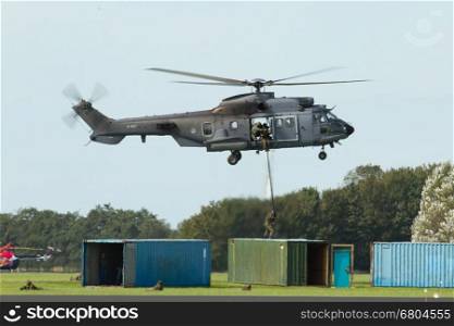 LEEUWARDEN,FRIESLAND,HOLLAND-SEPTEMBER 17: A dutch Cougar helicopter at the Airshow on September 17, 2011 at Leeuwarden Airfield