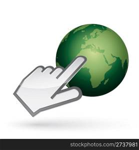 Left-handed cursor on green earth