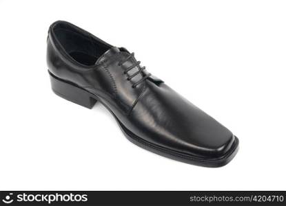 Left man&acute;s black shoe isolated on white background