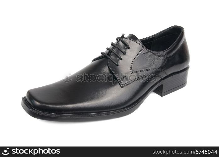 Left man&rsquo;s black shoe isolated on white background