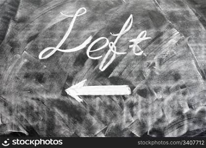 Left written on blackboard with an arrow