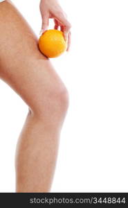 leg and oranges isolated white background