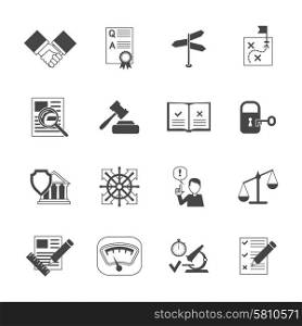 Legal compliance terms abidance work policy black icons set isolated vector illustration. Legal Compliance Icons Set