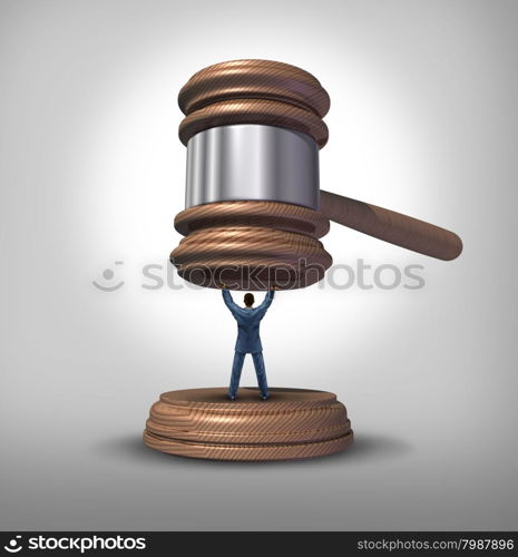 Legal protection and law advice concept as an attorney blocking a gavel or judge mallet from completing a verdict or getting a pardon as a symbol for lawyer services to protect a defendant or victim or legislator fighting for citizen rights.