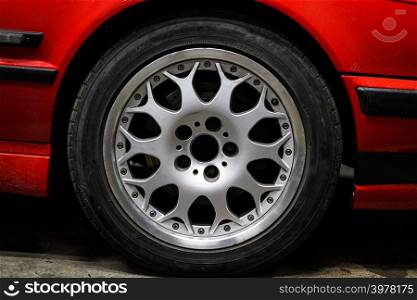 Legendary alloy sport rims on beautiful wheels in silver color