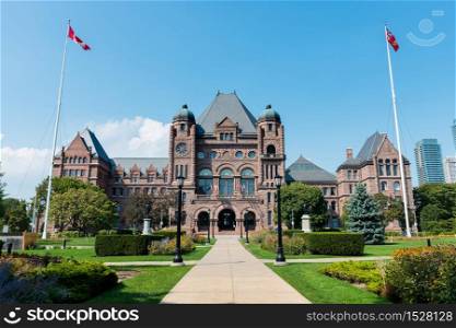 Legislative Assembly of Ontario at Queens Park on a clear Summer day, Toronto.