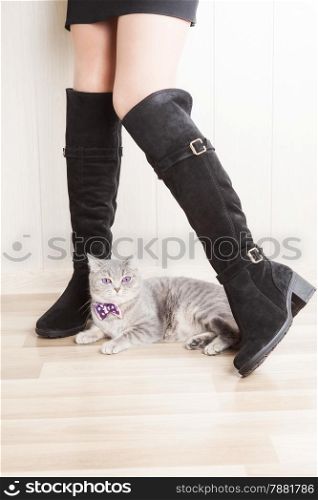 legs in boots made of suede and cat