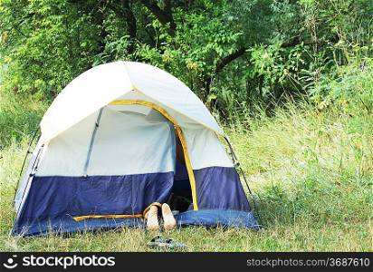 Legs in tent