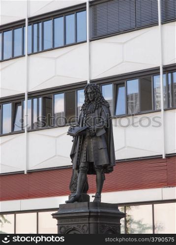 Leibniz Denkmal Leipzig. The Leibniz Denkmal monument to German philosopher Gottfried Wilhelm Leibniz stands in the campus of Leipzig University