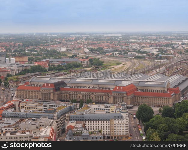 Leipzig aerial view. Aerial view of the city of Leipzig in Germany with the Hauptbahnhof central station