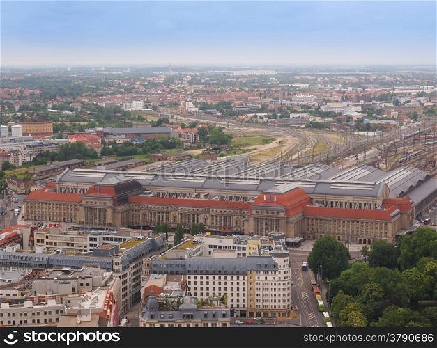 Leipzig aerial view. Aerial view of the city of Leipzig in Germany with the Hauptbahnhof central station