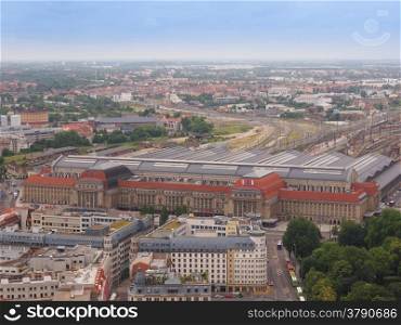 Leipzig aerial view. Aerial view of the city of Leipzig in Germany with the Hauptbahnhof central station