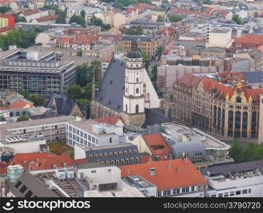 Leipzig aerial view. Aerial view of the city of Leipzig in Germany with the Thomaskirche church