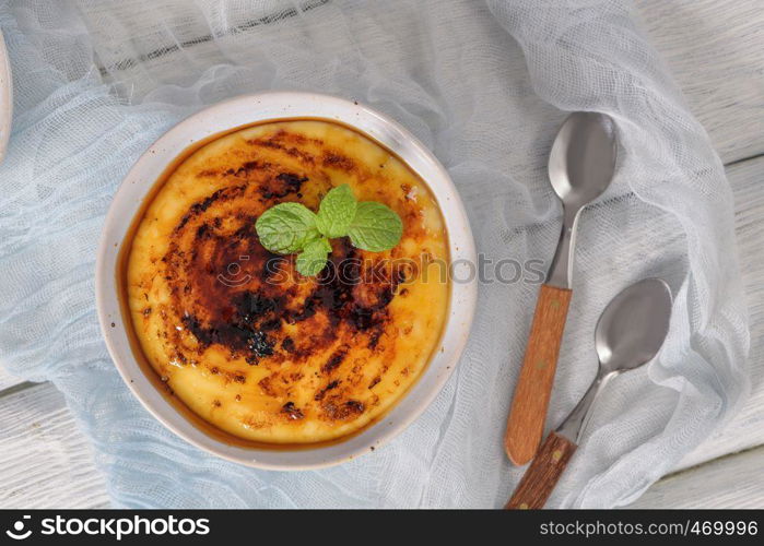 Leite creme, portuguese desert similar to creme brulee, cream brulee and burnt cream.