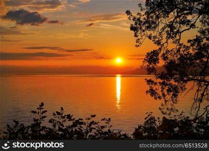Leman Geneva lake sunset in Switzerland. Leman Geneva lake sunset in Switzerland Swiss