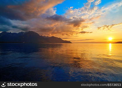 Leman Geneva lake sunset in Switzerland. Leman Geneva lake sunset in Switzerland Swiss