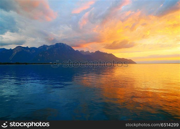Leman Geneva lake sunset in Switzerland. Leman Geneva lake sunset in Switzerland Swiss