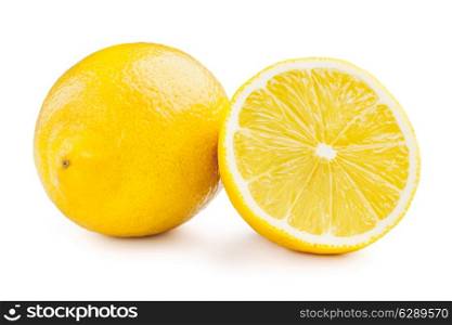 Lemon and cut half slice isolated on white background