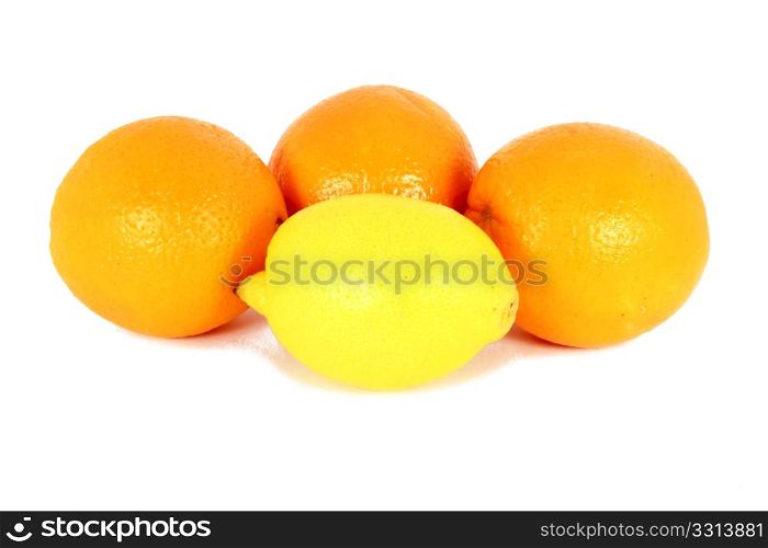 Lemon and orange isolated on white